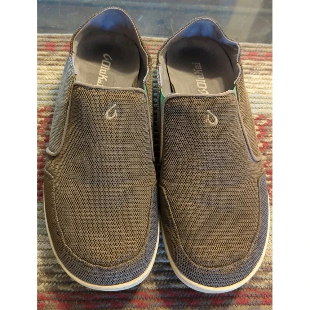 OluKai Nohea Men's Sz 10 Mesh Slip-On Mustang-Lime Loafer Slides Sidewalk Surfer
